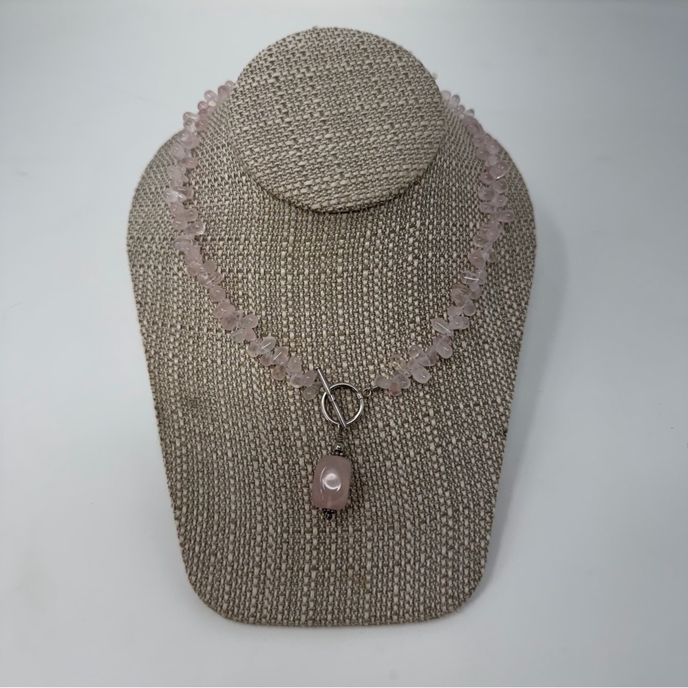 Silpada Rose Pink Quartz Nugget Toggle Necklace 925 Sterling Silver